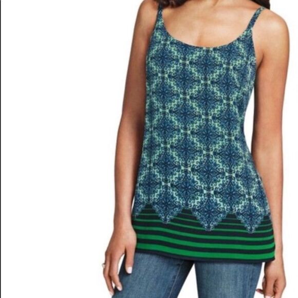 Cabi 107 Border Stripe Tank Top Blouse Blue & Green Sz S - Picture 3 of 11